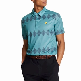 Lyle & Scott Argyle Polo Golf Shirt - Tee Teal UVBlocking Fabric Tech Polo Collar
