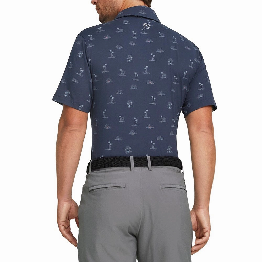 Athletic Cut Tapered Armhole Design Puma Cloudspun Horizons Golf Polo Shirt - Navy Blazer/Day Dream