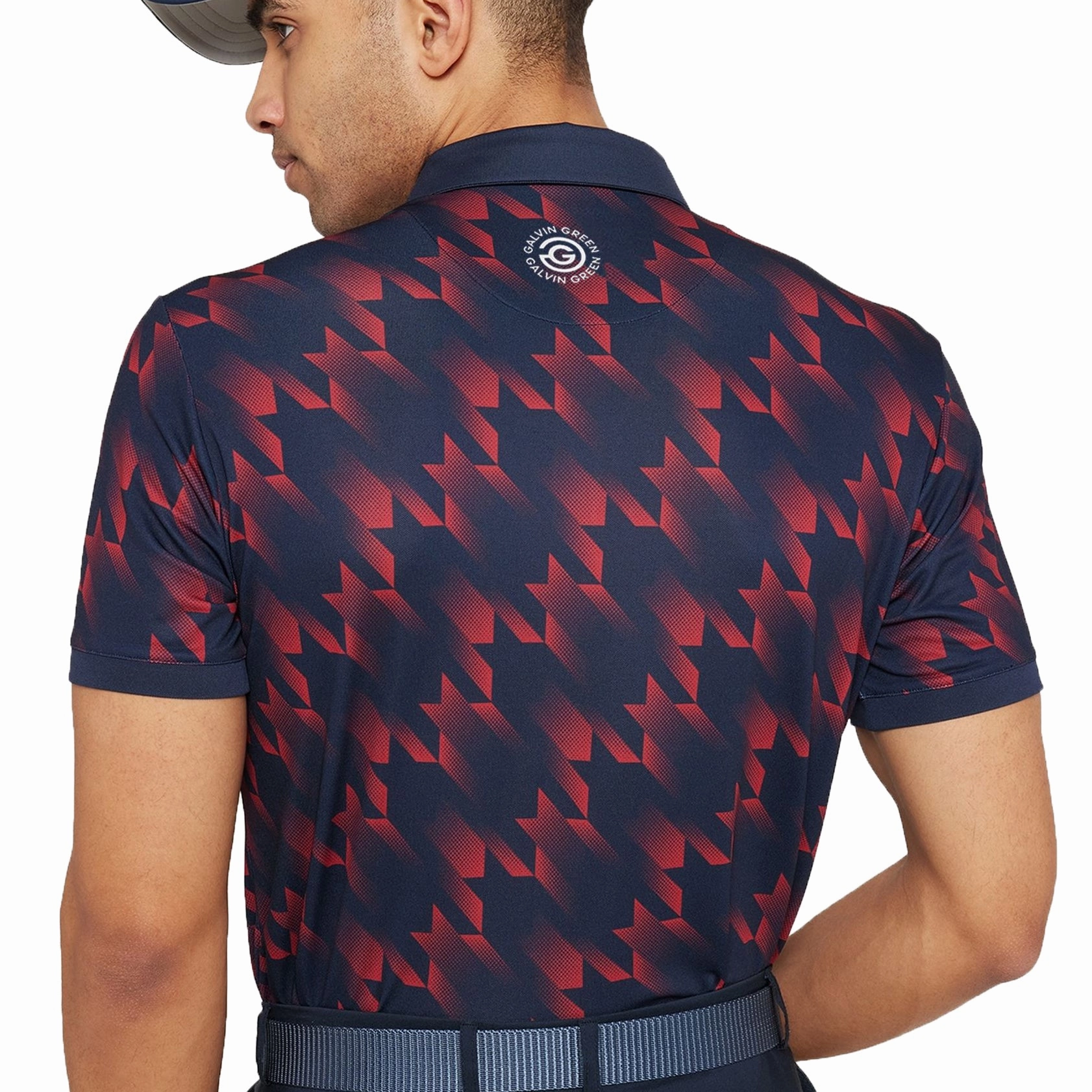 SnagResistant Weave Double Layer Shoulder Galvin Green Miles Breathable Golf Polo Shirt - Navy/Red