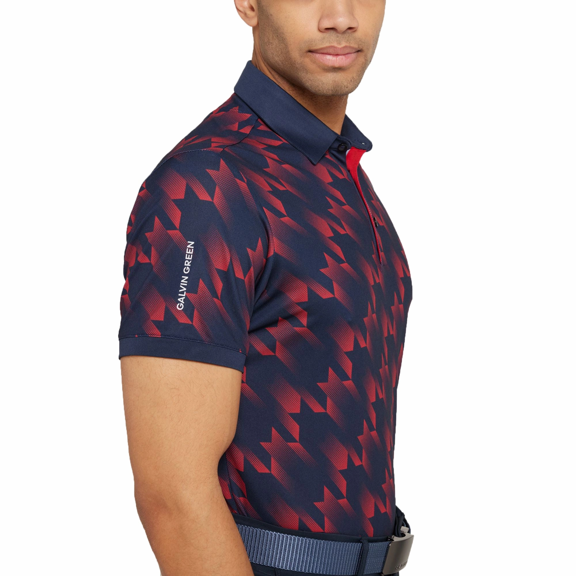 Lightweight Knit Galvin Green Miles Breathable Golf Polo Shirt - Navy/Red
