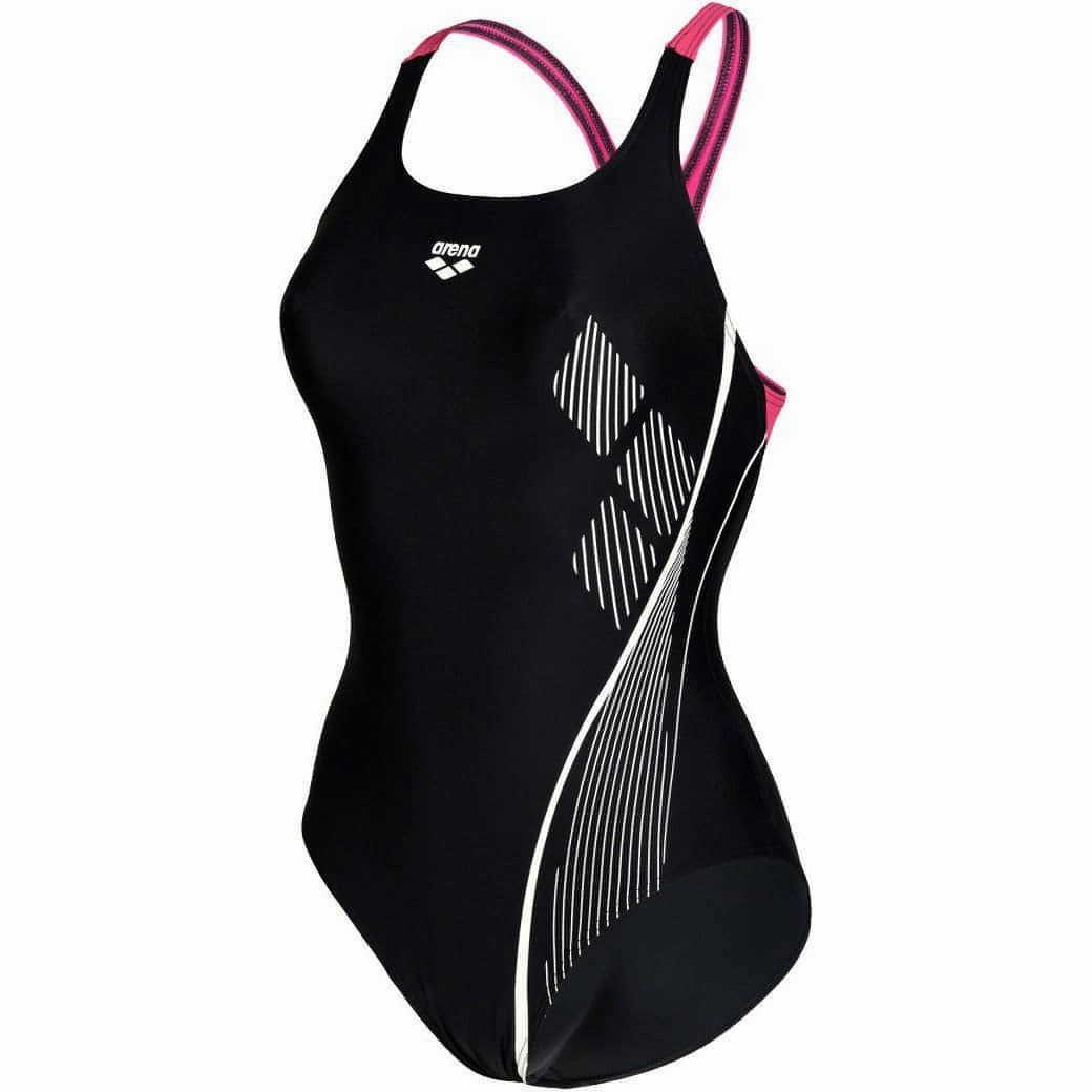 Sun Protective Fabric Non Restrictive Fit Arena Graphic Pro Back Womens Swimsuit - Black