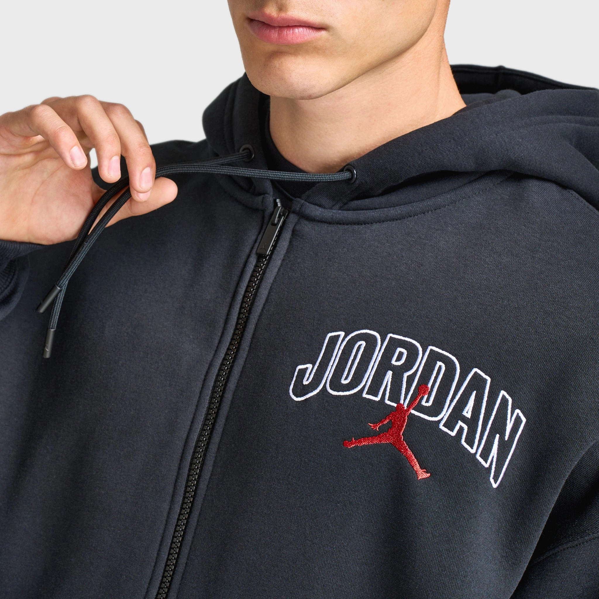 Jordan Brooklyn Oversized Full Zip Hoodie Black / Sail - Gym Red Tailored Cut Style Stretch Weave Fabric