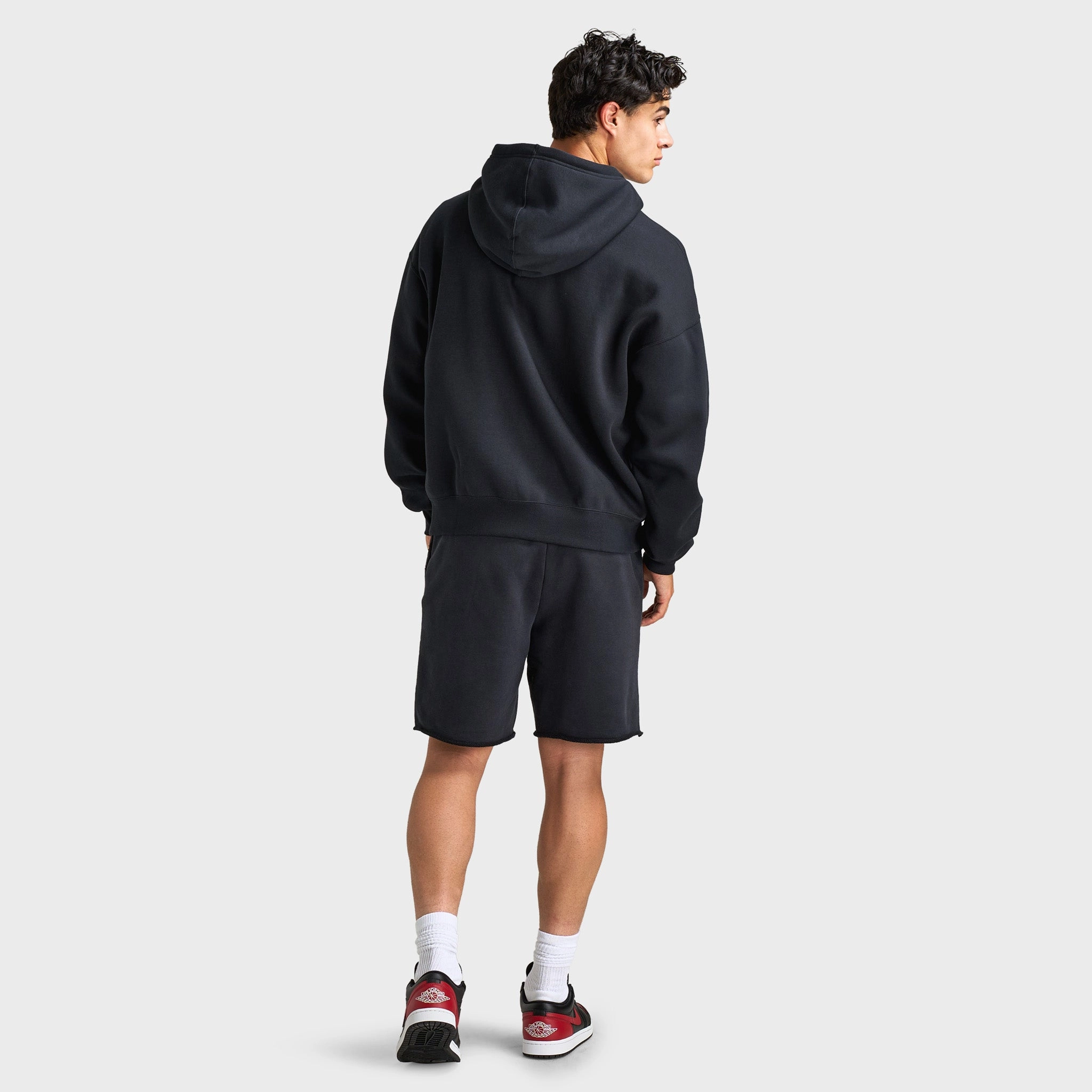 Jordan Brooklyn Oversized Full Zip Hoodie Black / Sail - Gym Red Single Buttons