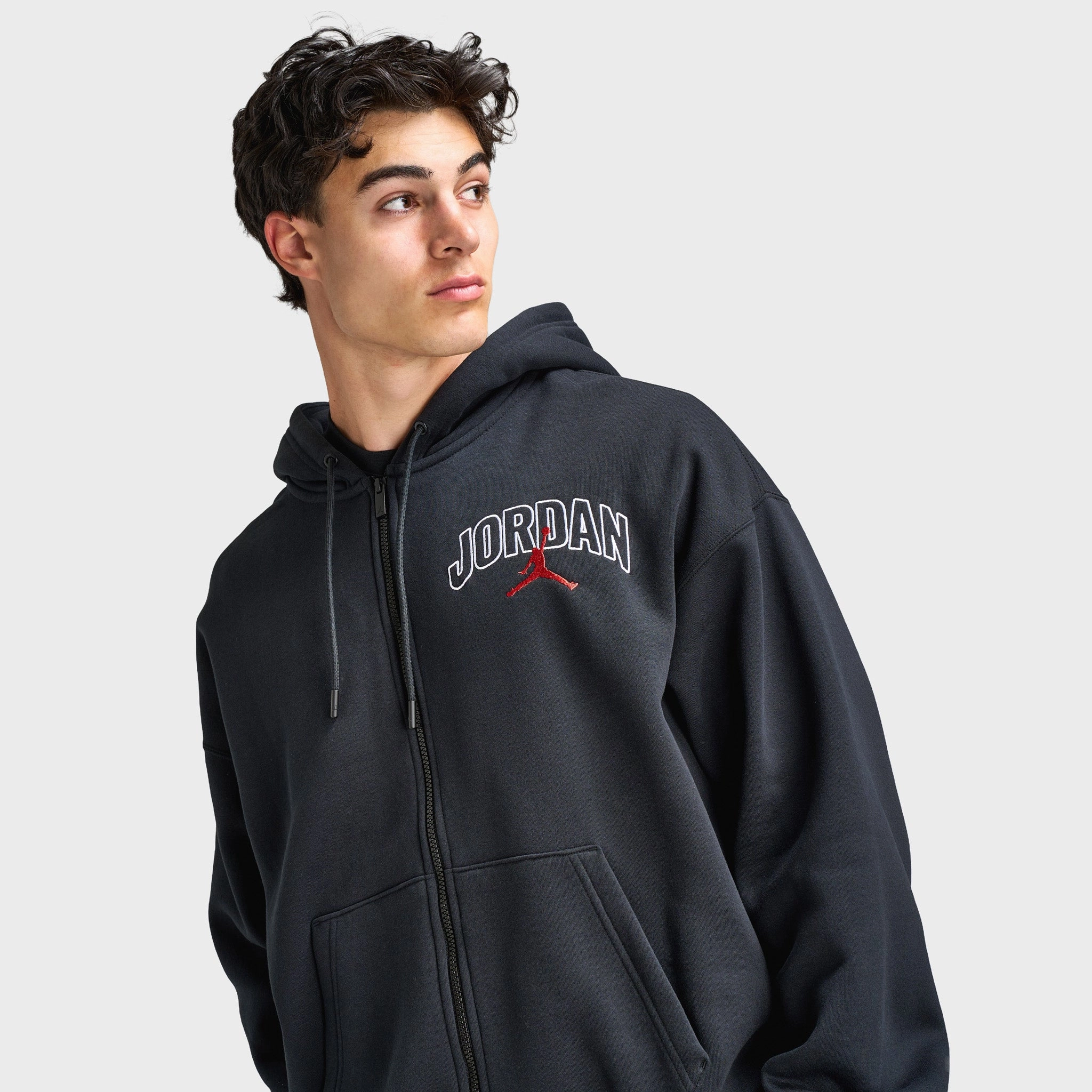 Jordan Brooklyn Oversized Full Zip Hoodie Black / Sail - Gym Red Light Weight