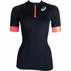 Asics Top Impact Half Zip Short Sleeve Womens Running Top - Black Flexible Collar TemperatureRegulating