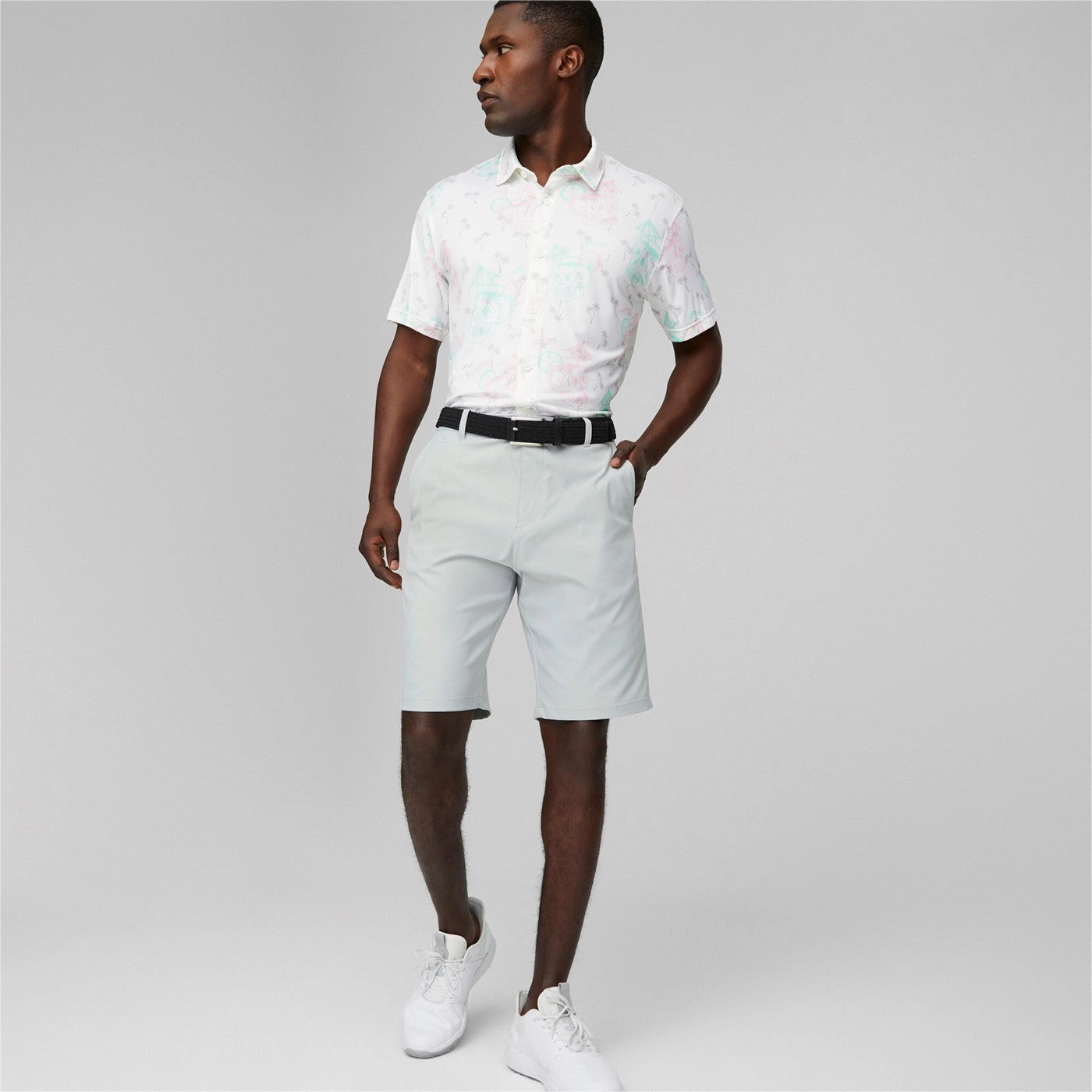 Monochrome Style Contrast Trim Detail Puma Mattr Tropi-cool Golf Polo Shirt - Bright White/Minty Burst