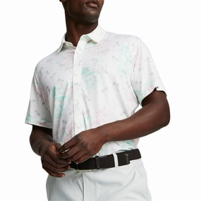 Relaxed Collar Puma Mattr Tropi-cool Golf Polo Shirt - Bright White/Minty Burst