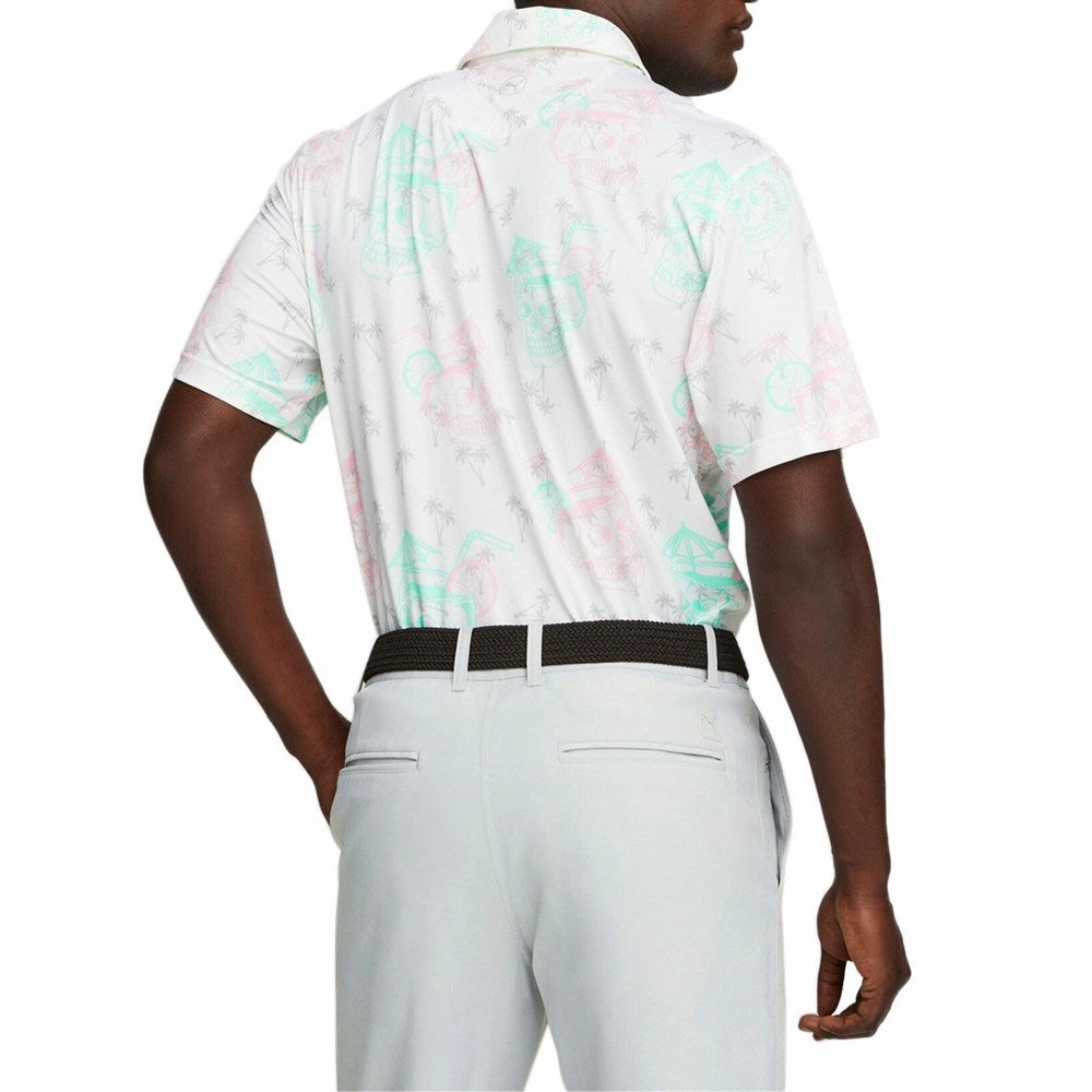 Workout Friendly Tagless Design Puma Mattr Tropi-cool Golf Polo Shirt - Bright White/Minty Burst