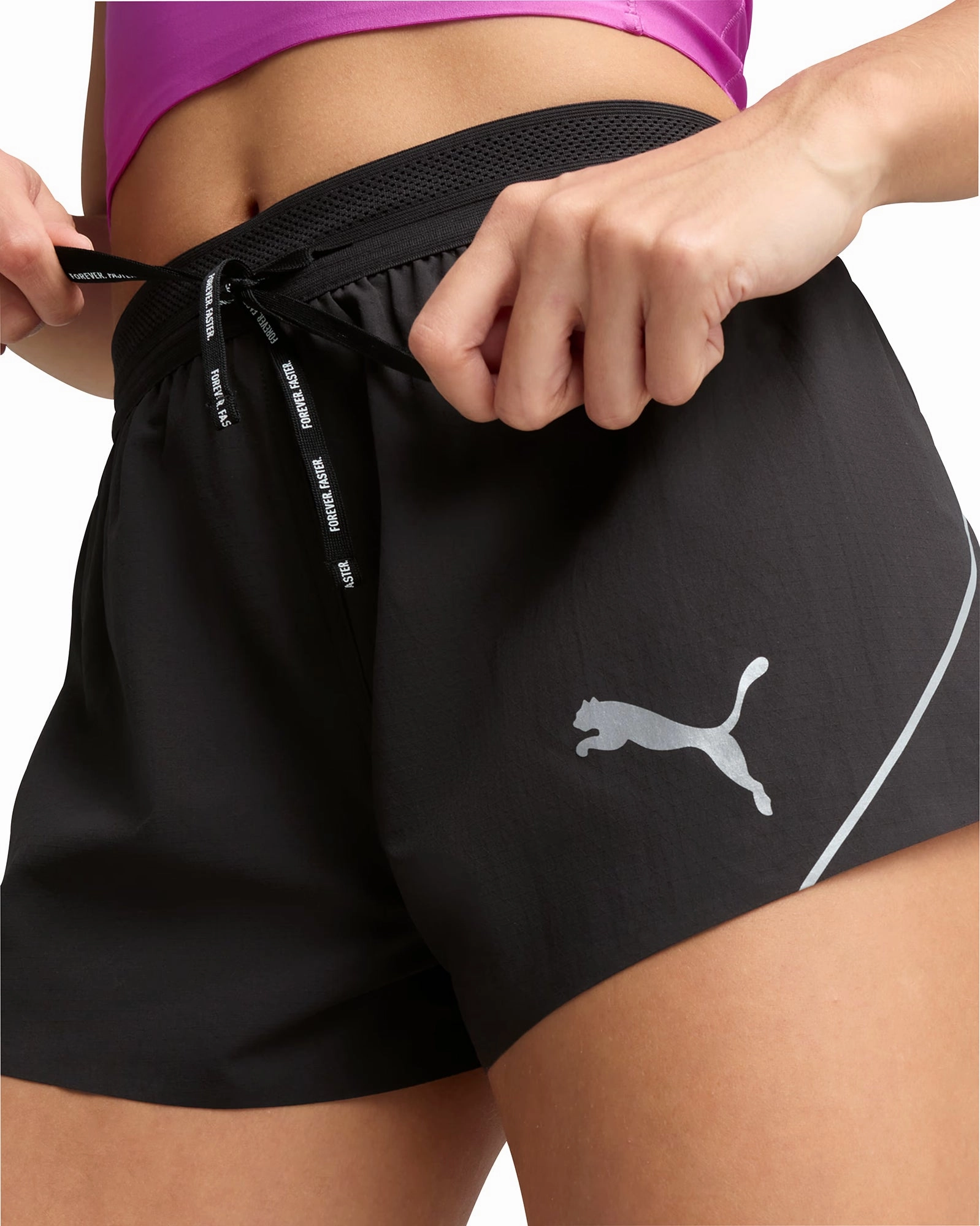 Puma Raceday UltraWeave 3 Inch Womens Split Running Shorts - Black Geometric Pattern