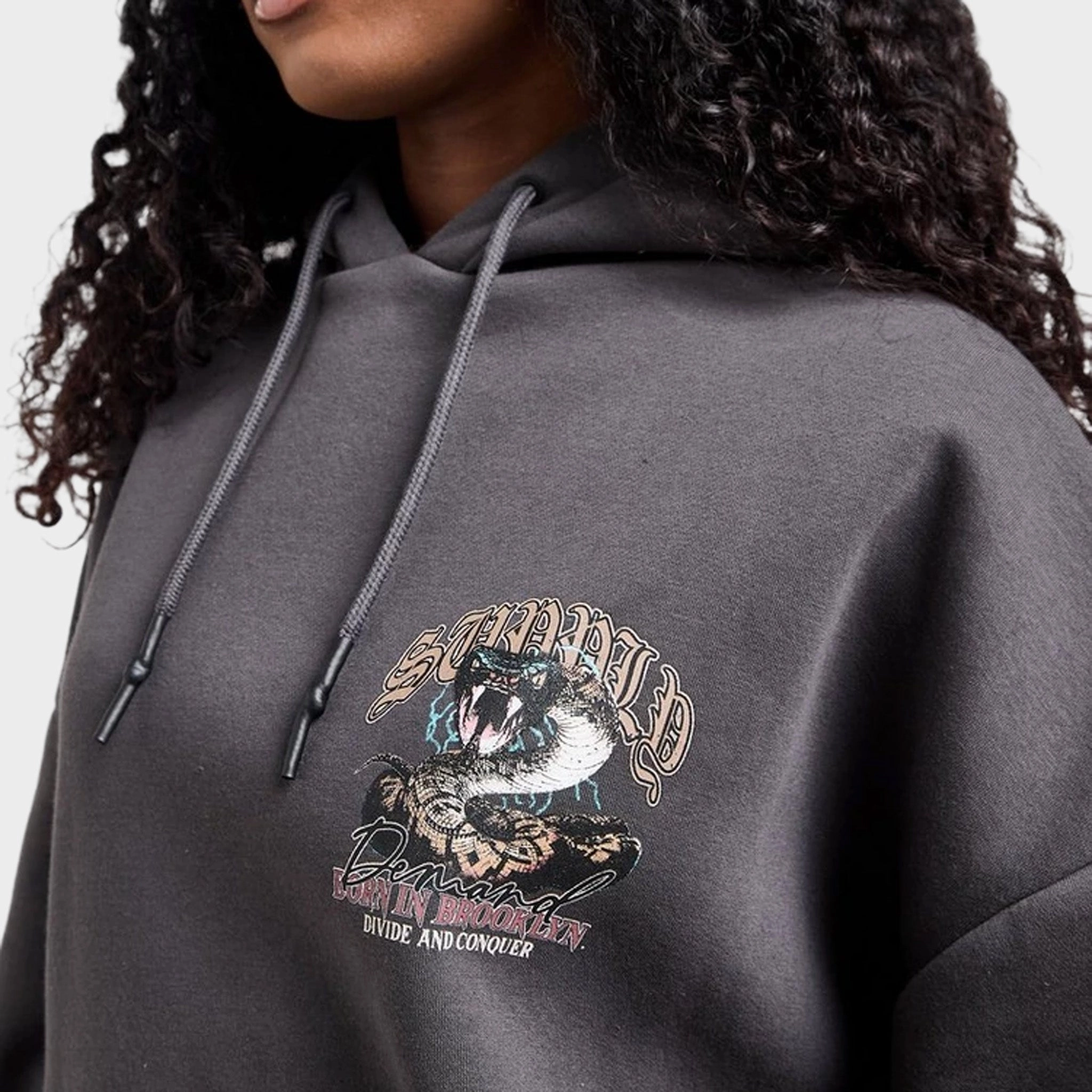 Cozy Design Hypoallergenic Fiber Filling Supply & Demand Women's Born Graphic Hoodie / Black Oyster