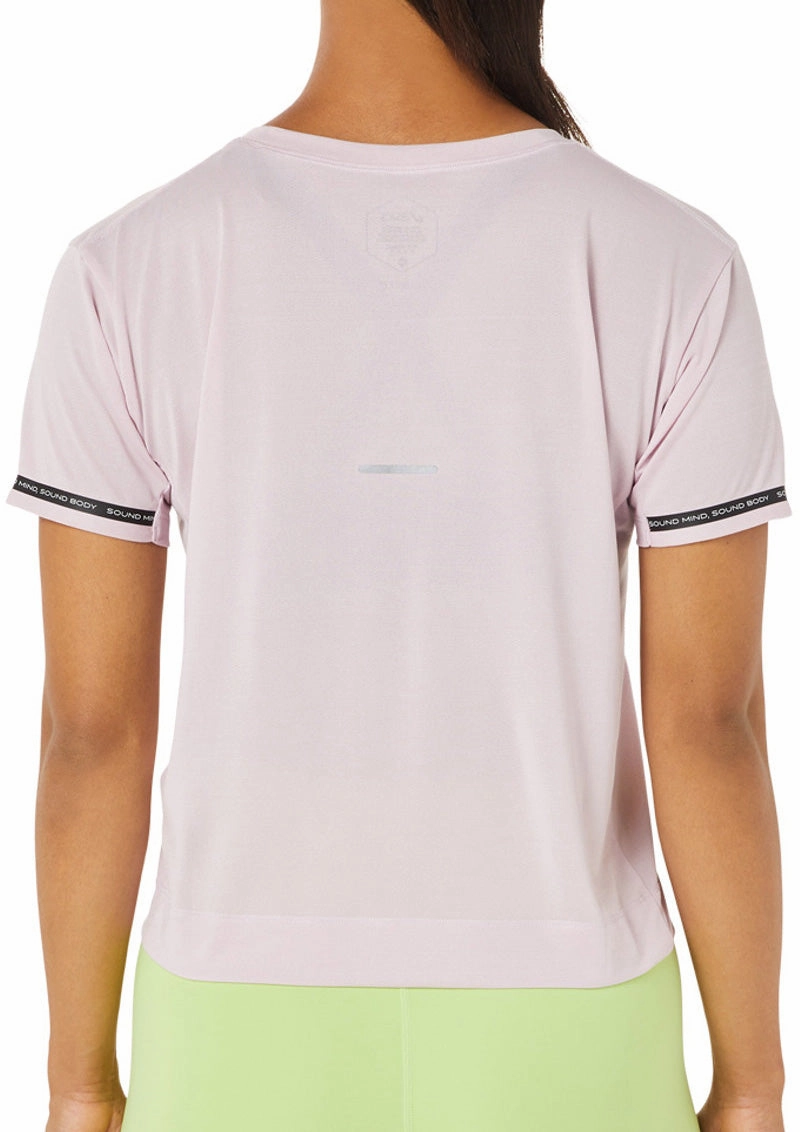 Asics Race Cropped Short Sleeve Womens Running Top - Pink Hypoallergenic Inner Lining AntiStatic Treatment