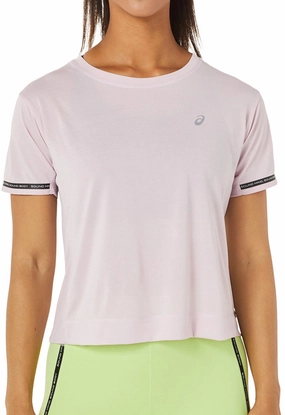 UltraSoftBrushedInterior Asics Race Cropped Short Sleeve Womens Running Top - Pink