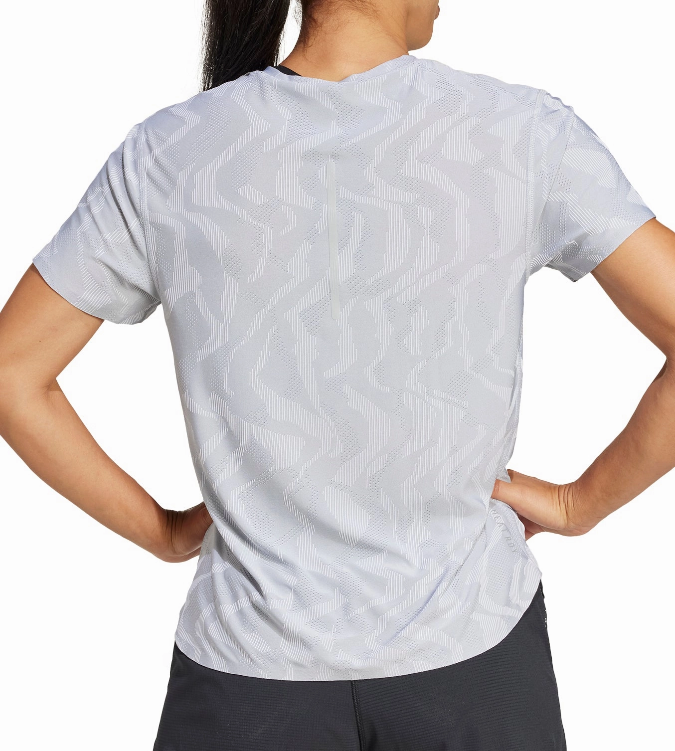 StretchFabric Sustainable Dye Process adidas Ultimate HEAT.RDY Engineered Short Sleeve Womens Running Top - Grey