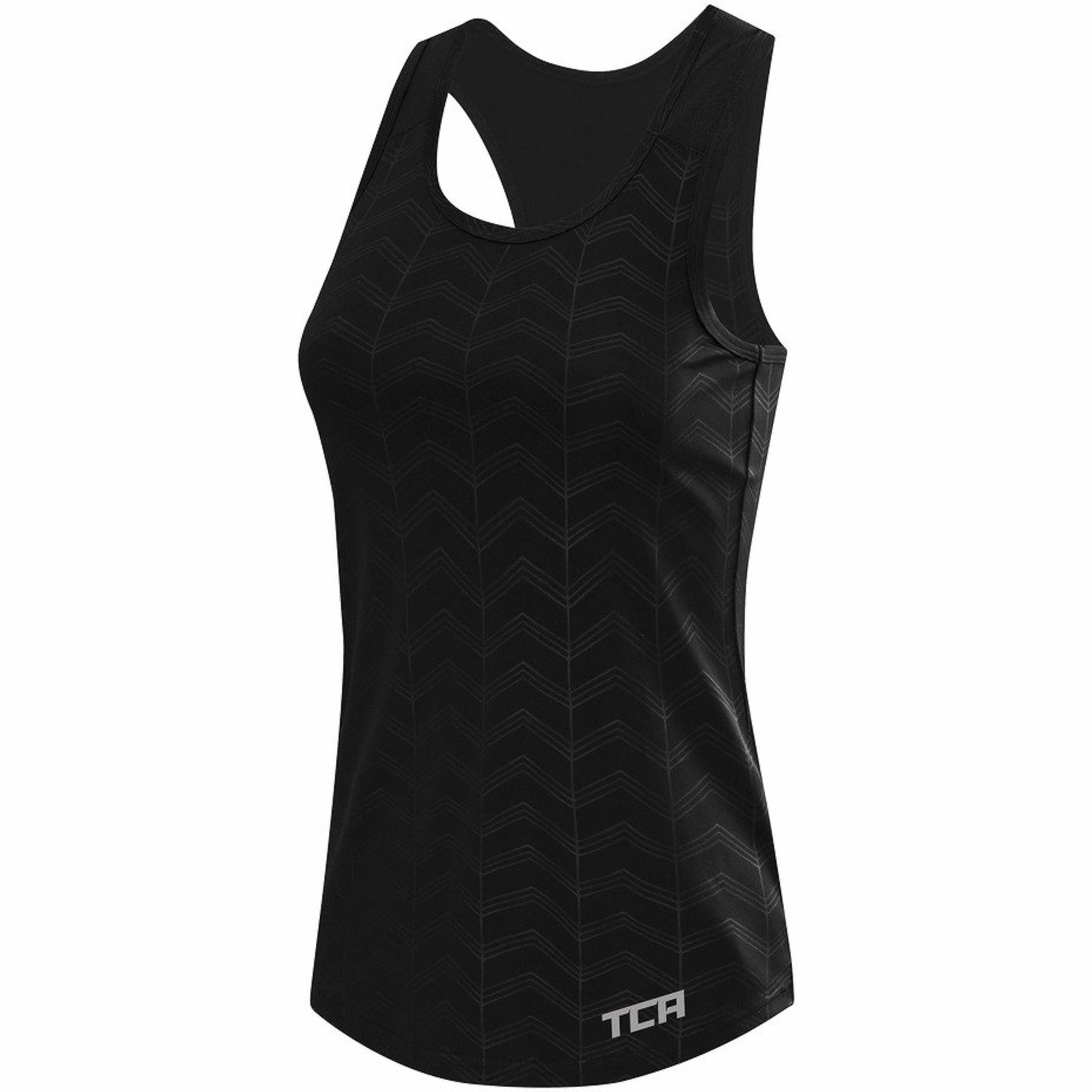 Elastic adjustable for fit TCA Impulse Printed Racerback Womens Running Vest Tank Top - Black