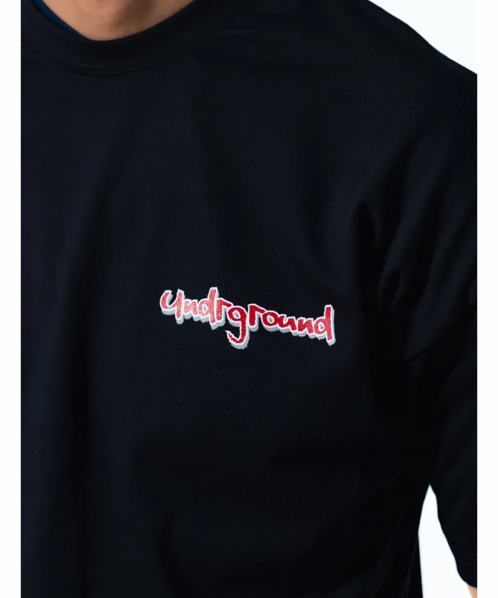 Active Ease ZeroWaste Production UNDRGROUND Leather Patch Tee (Black/Red)