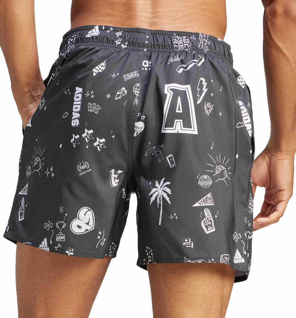 adidas Brand Love CLX Mens Swim Shorts - Grey UPF Protection Sweat Wicking Interior Layer