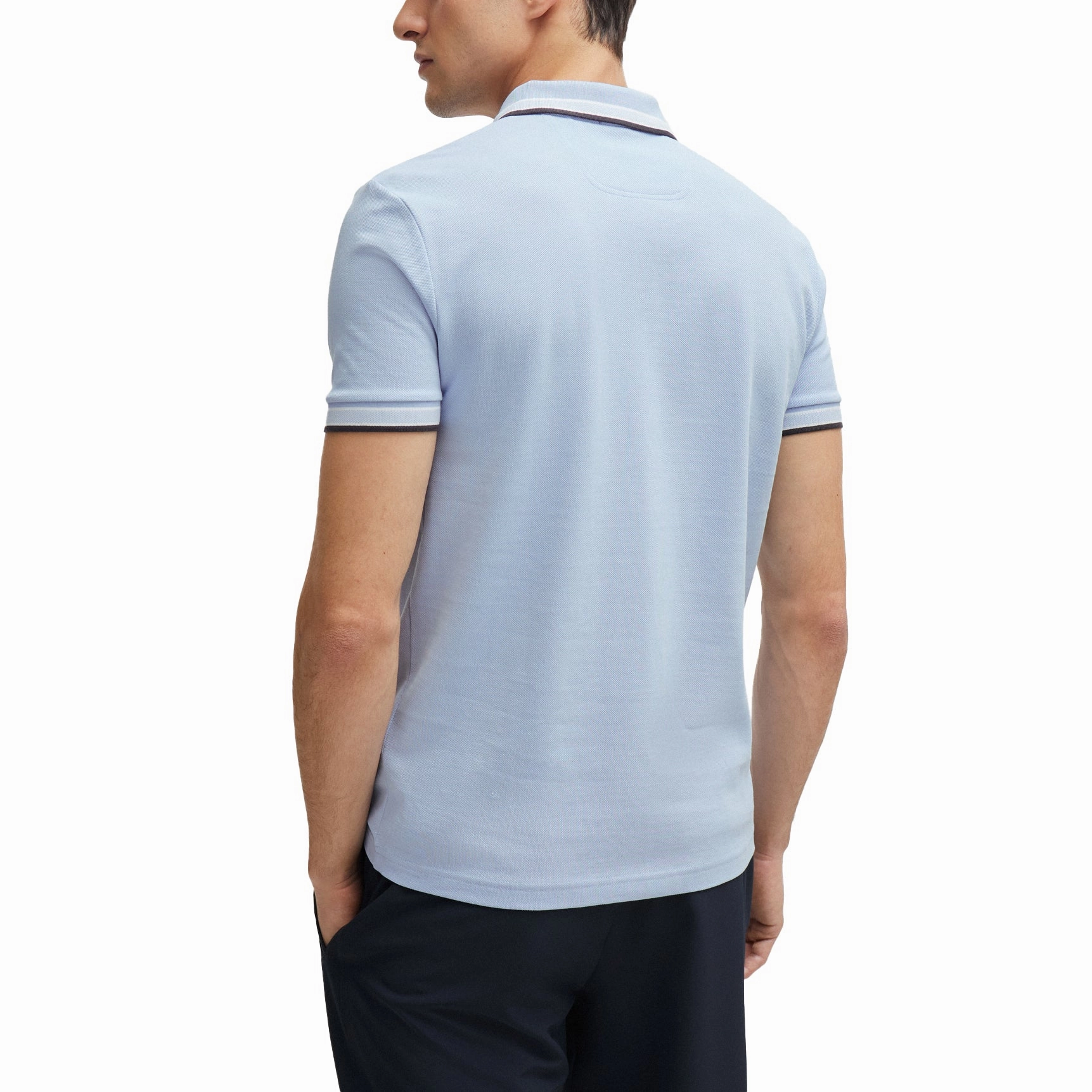 BOSS Paddy Cotton Pique Golf Shirt - Open Blue Everyday Basic Colorfast Dye Process