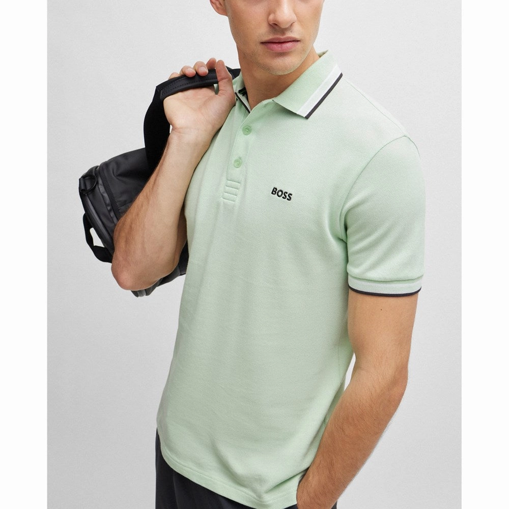 Premium Cotton Flexible Waistband BOSS Paddy Cotton Pique Golf Shirt - Open Green