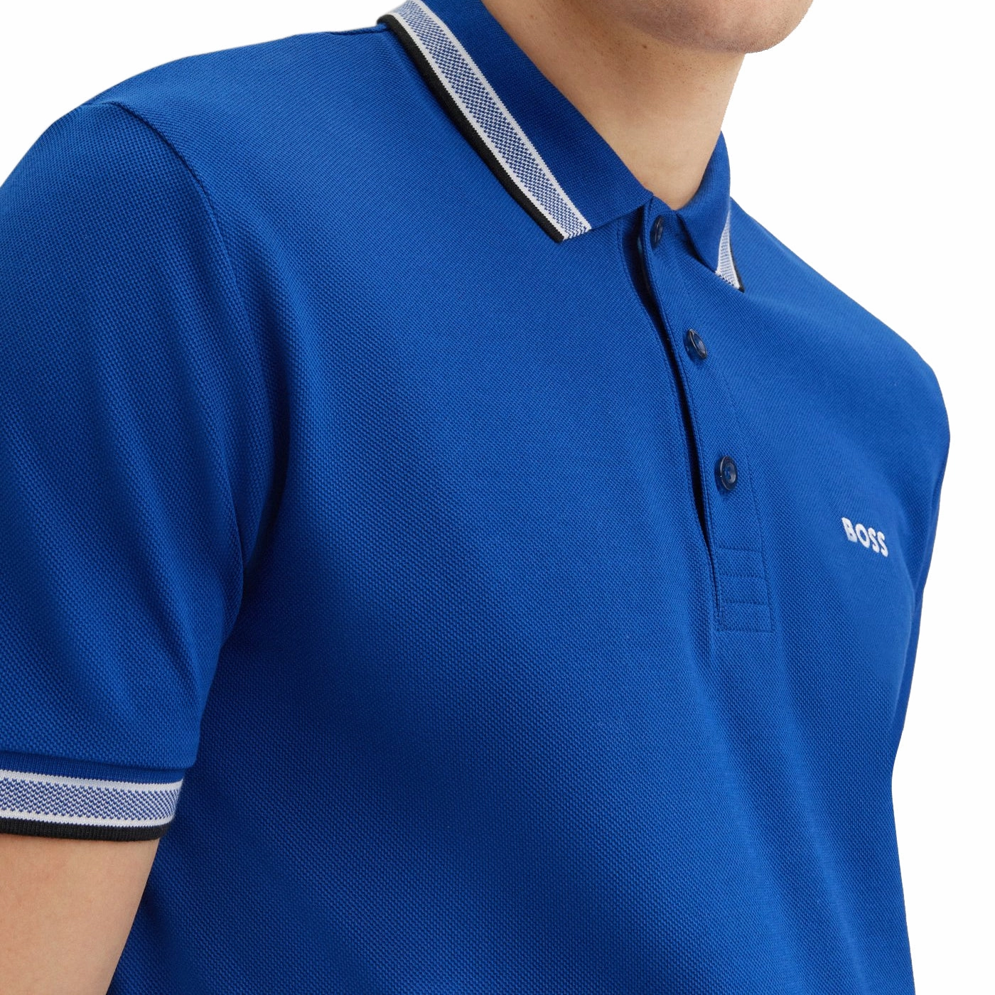 BOSS Paddy Cotton Pique Polo - Medium Blue Tapered Armhole Design