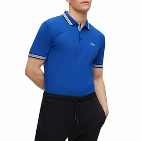 BOSS Paddy Cotton Pique Polo - Medium Blue Logo Detail
