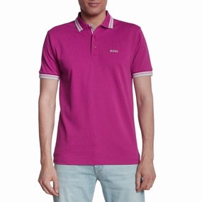 Layered Hem Reinforcement BOSS Paddy Cotton Pique Polo - Open Purple