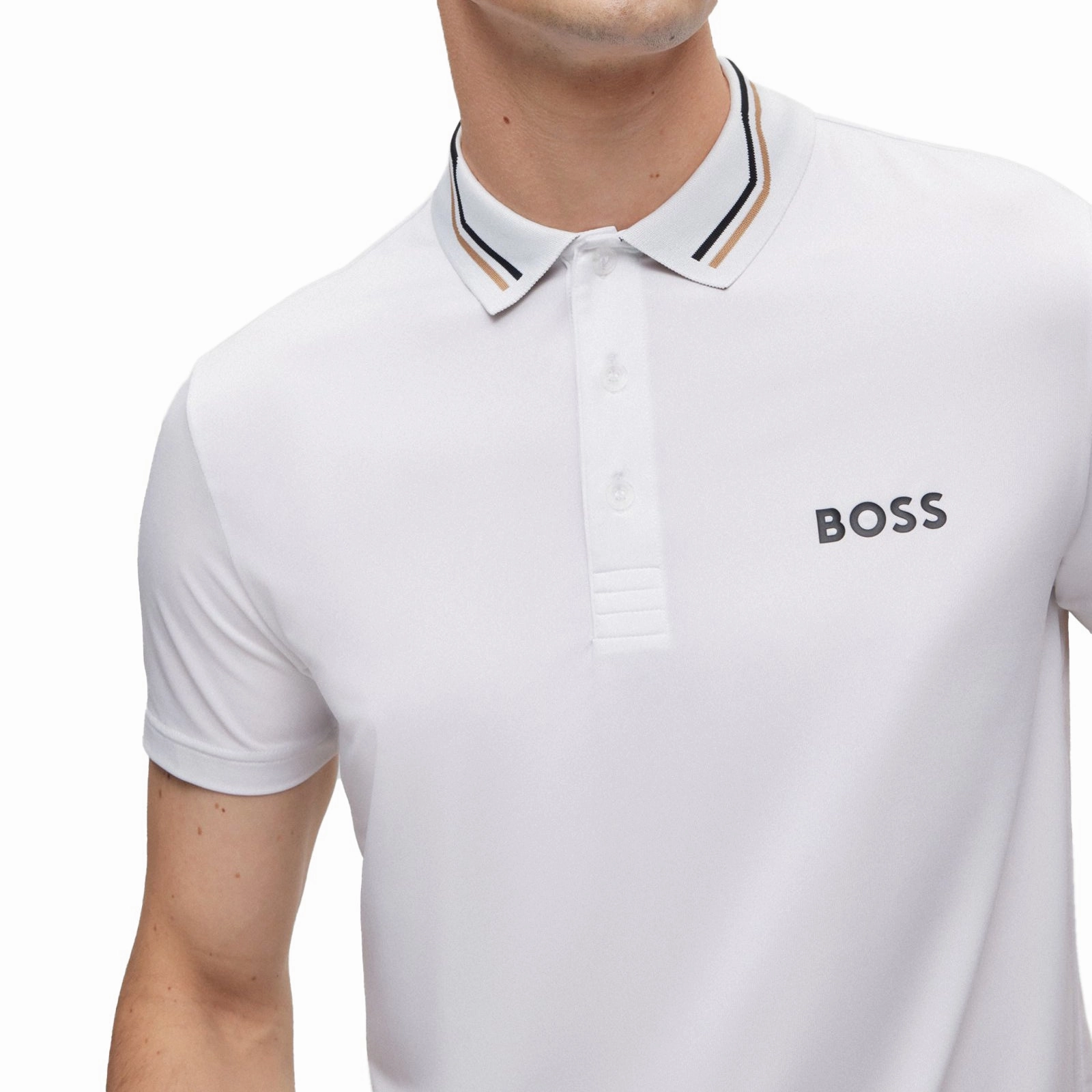Boss Paddytech Golf Polo Shirt - White Stretchable Fabric