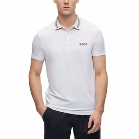 NonRestrictive Cut FourButton Placket Boss Paddytech Golf Polo Shirt - White