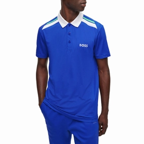 BOSS Paddytech Polo Golf Shirt - Medium Blue Stylish Collar Stylish Detail