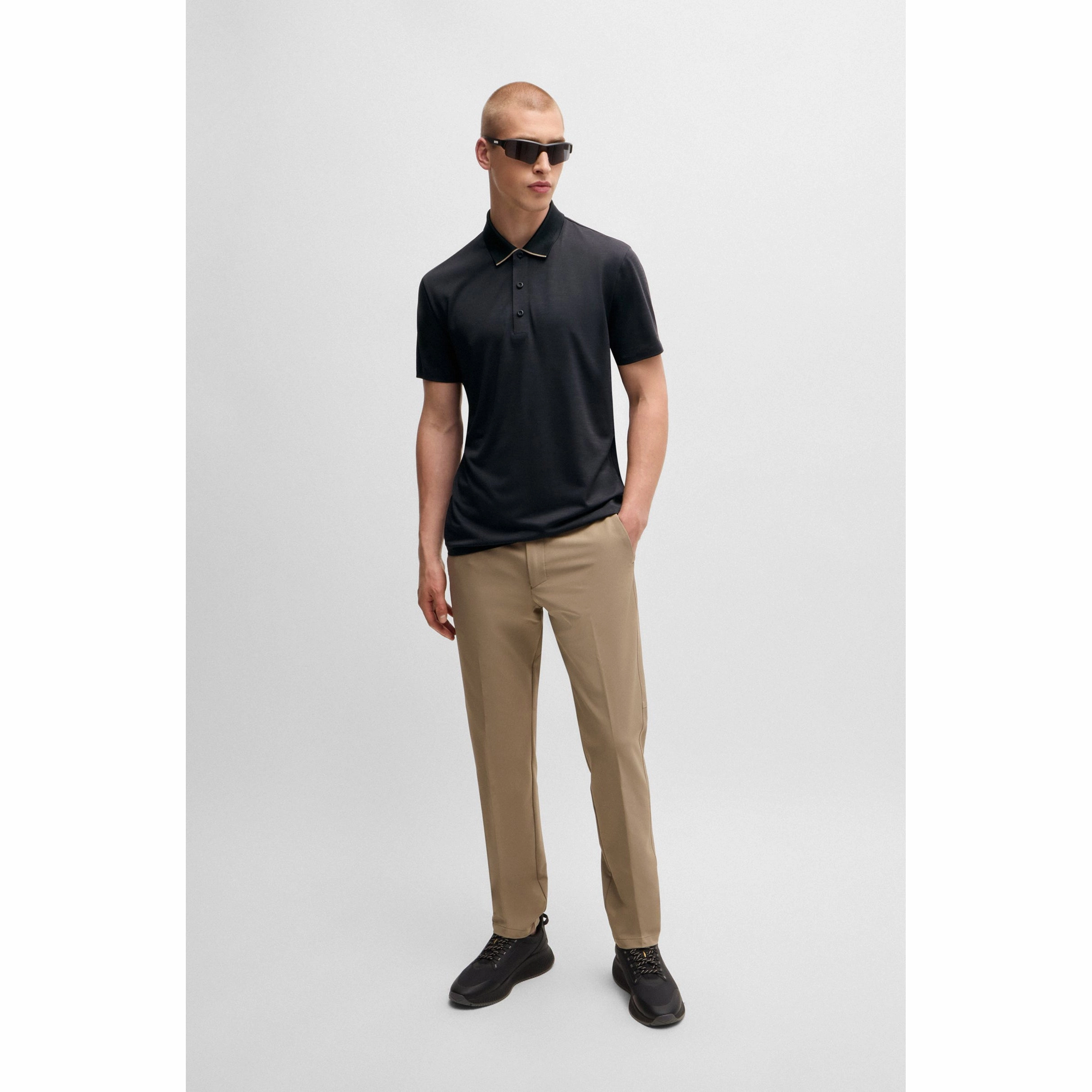 Boss Paddytech Stretch Jersey Polo Golf Shirt - Black YarnDyed Construction Yarn Dyed Collar