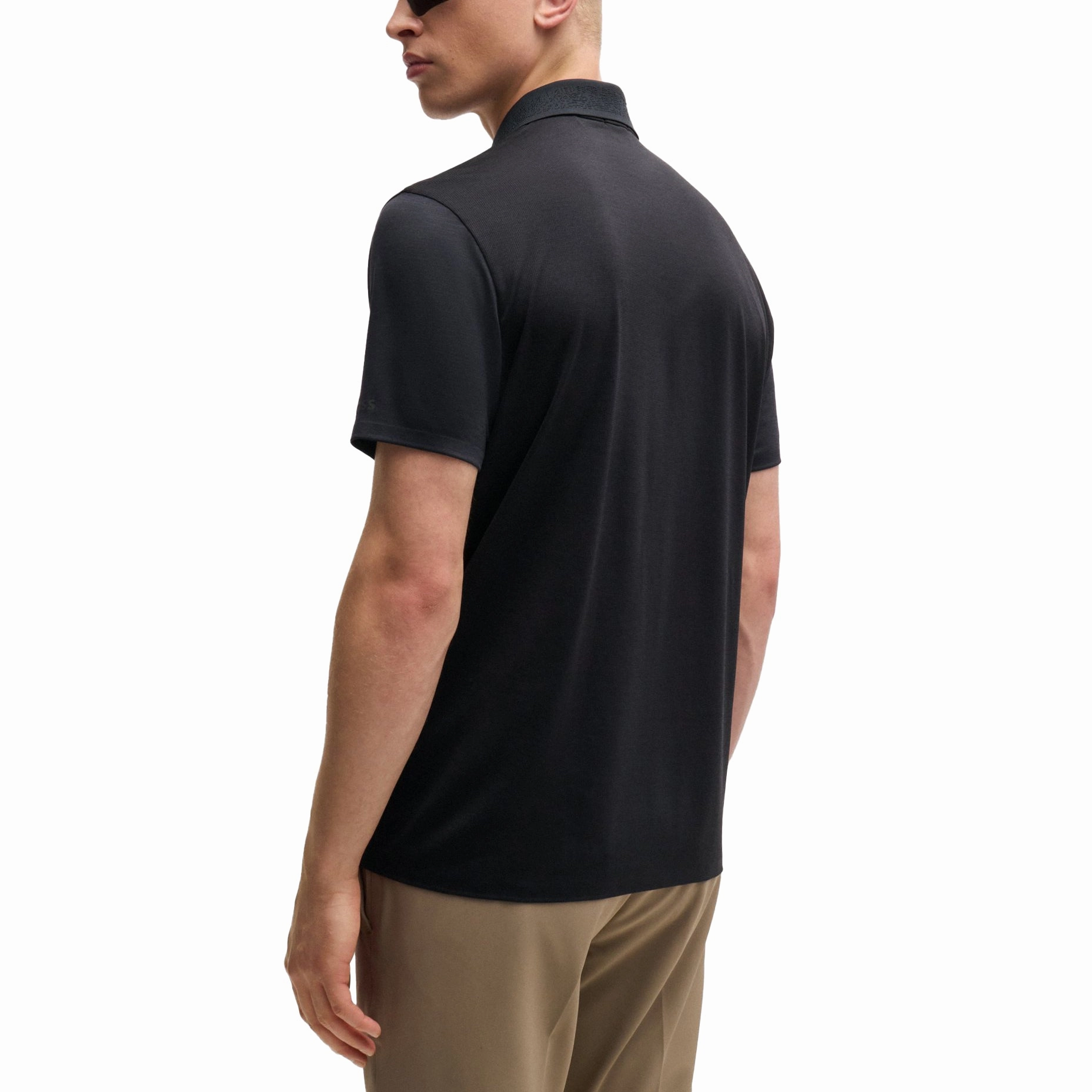 Work Appropriate Flatlock stitching Boss Paddytech Stretch Jersey Polo Golf Shirt - Black