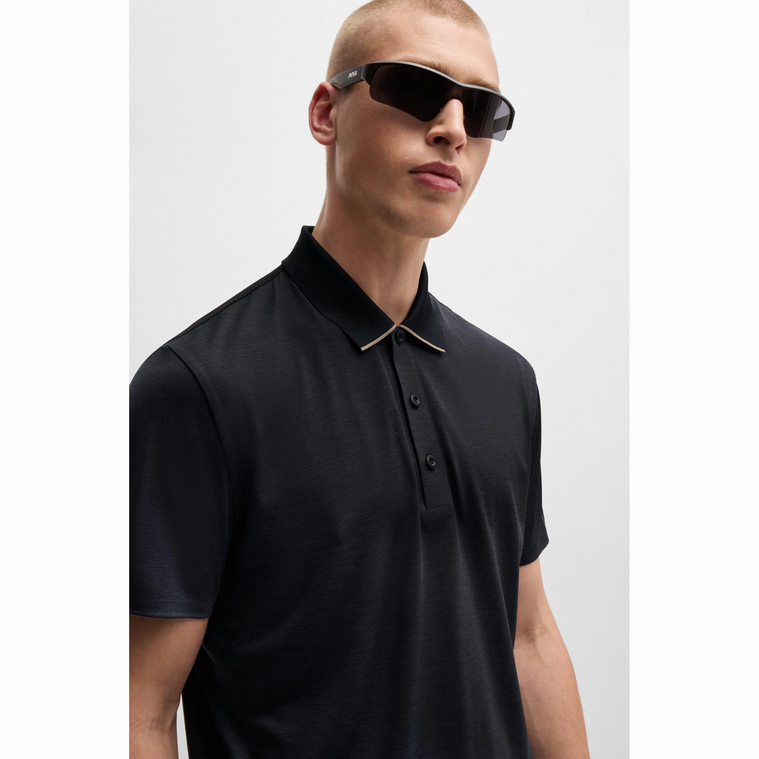 Boss Paddytech Stretch Jersey Polo Golf Shirt - Black SnagProof Material TearResistant Fiber
