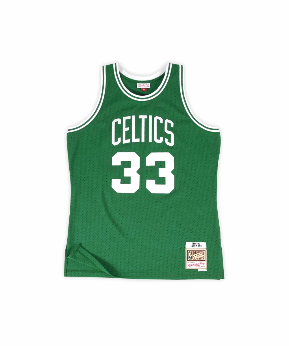 Reflective Safety Accents Boston Celtics 1985-86 Larry Bird Swingman Road Jersey