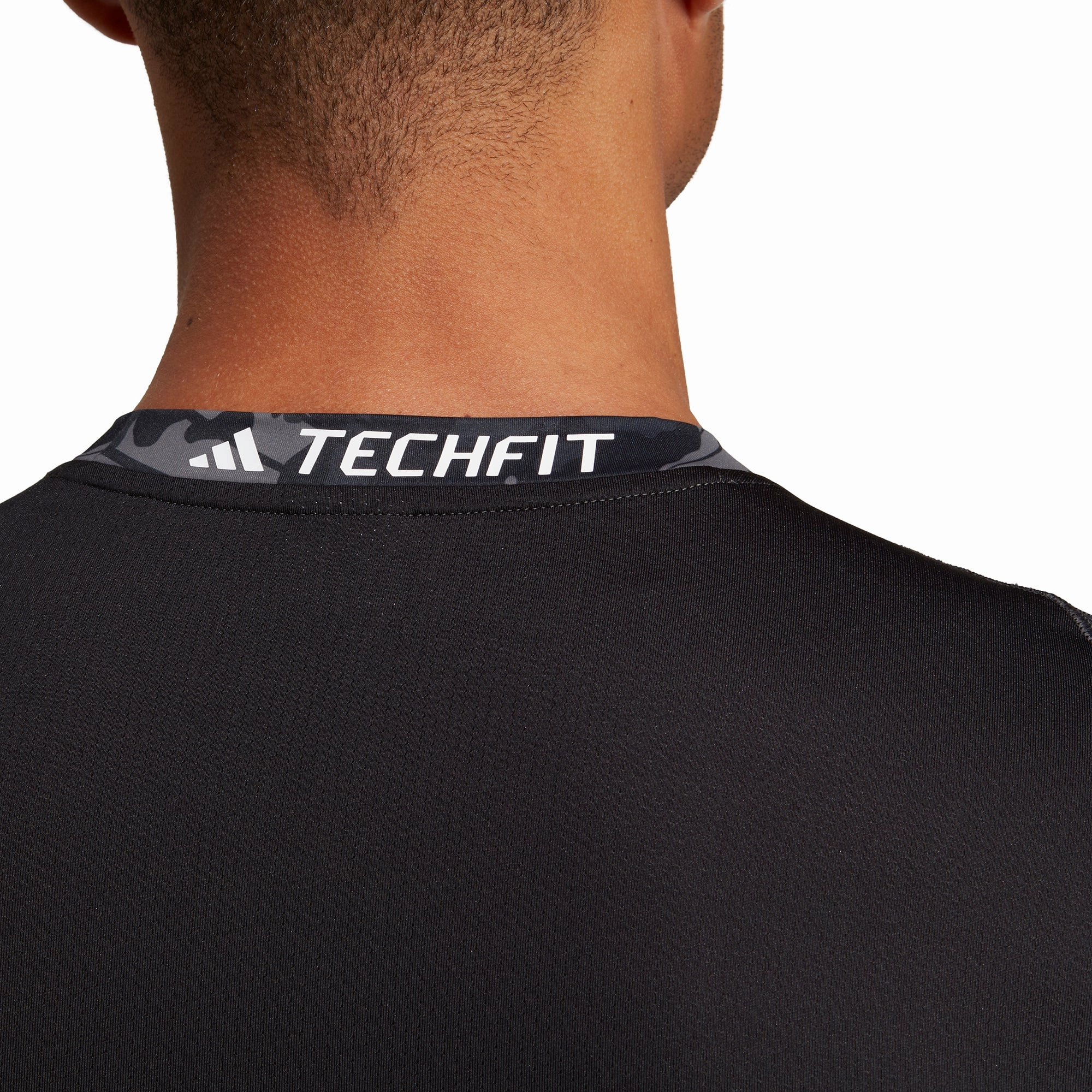 adidas Tech Fit Short Sleeve Mens Training Top - Black Myth Glow Lake Mood