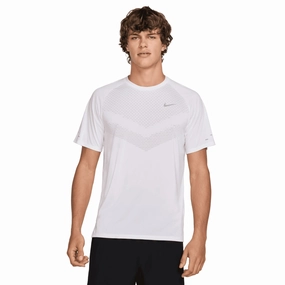 Men's Dri-FIT Stride ADV Running Tee White WrinkleResistantFabric HighNeckStyle