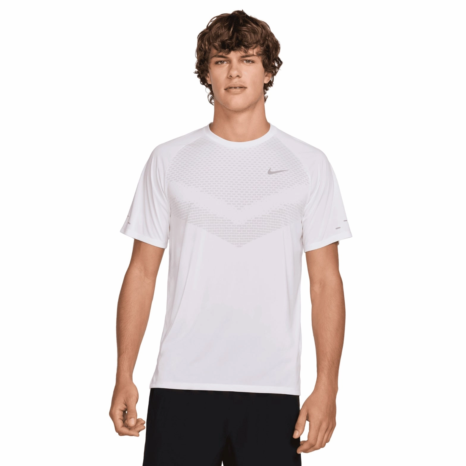 Men's Dri-FIT Stride ADV Running Tee White WrinkleResistantFabric HighNeckStyle