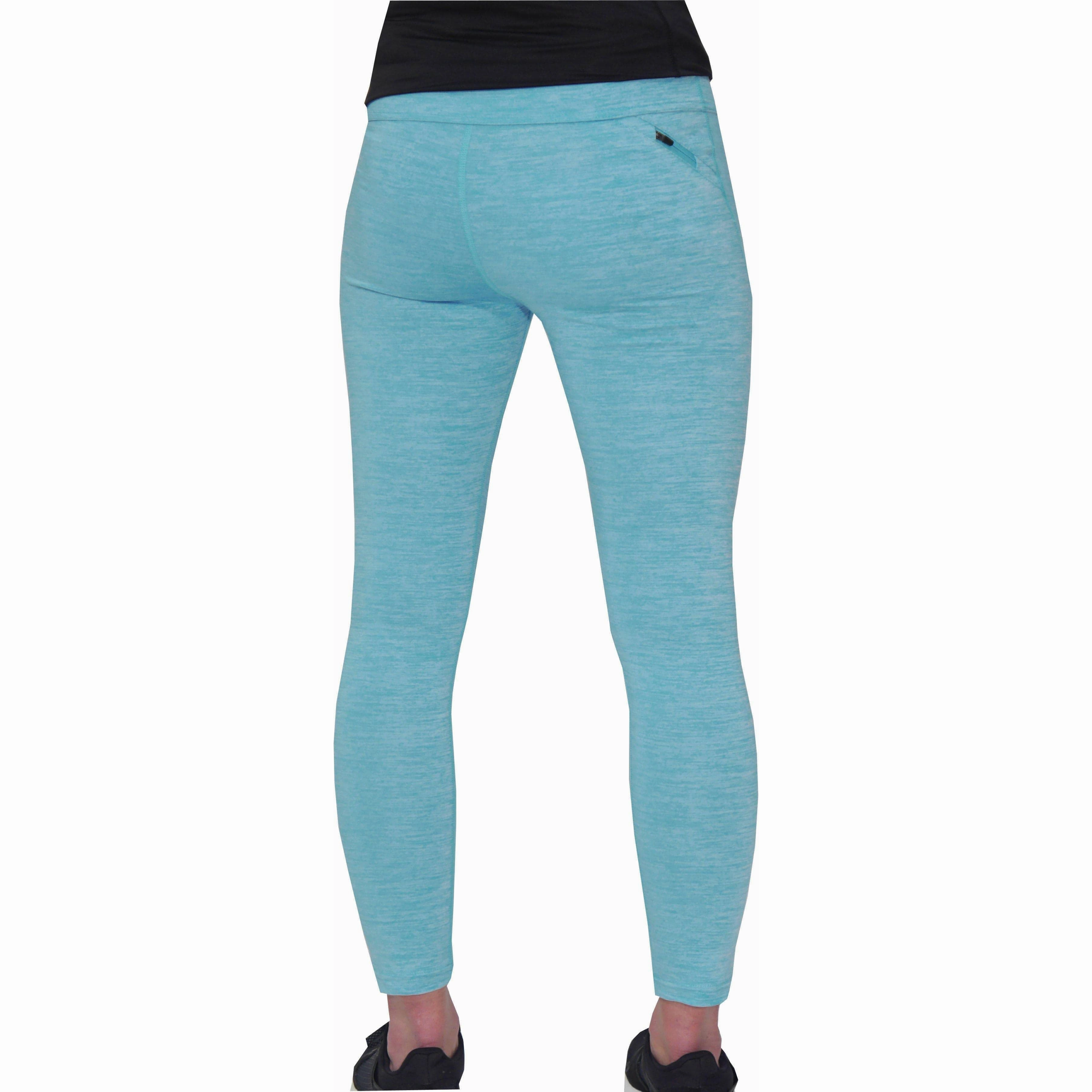 More Mile Heather Womens Long Running Tights - Blue Quick Release Fastener Reinforced Stress Points