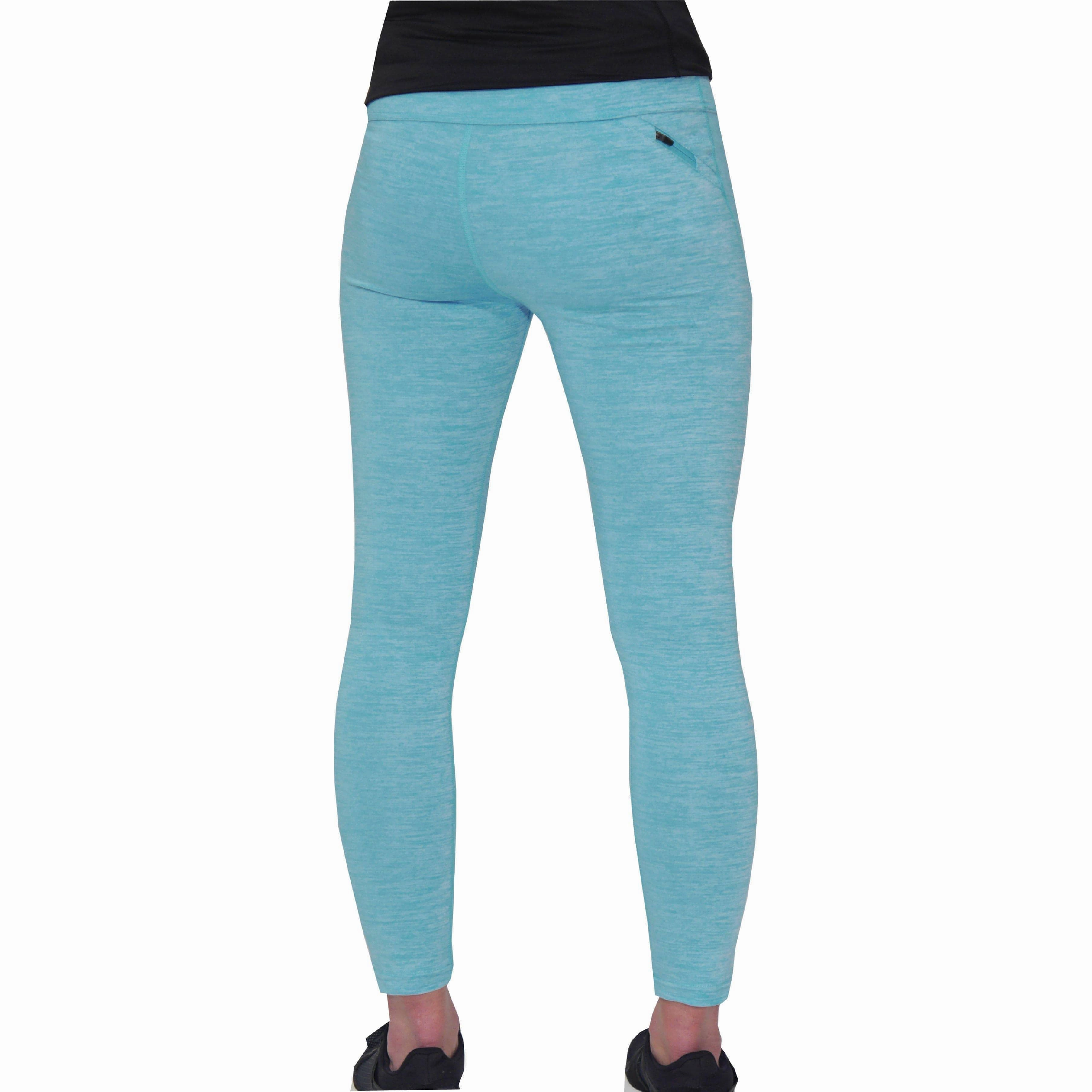 More Mile Heather Womens Long Running Tights - Blue Flatlock Seam Technology Tactical Durability
