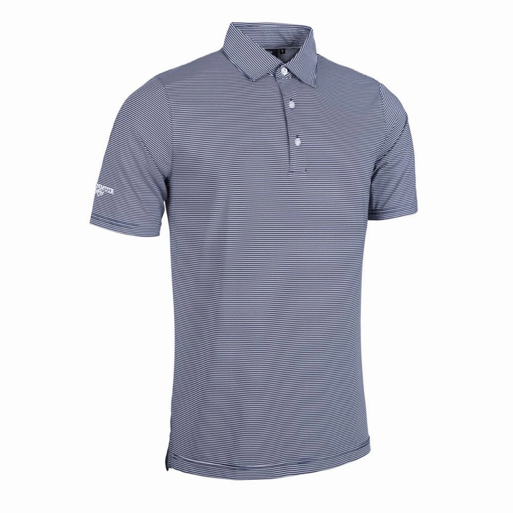 Cotton Blend Layered Hem Reinforcement Glenmuir Torrence Micro Stripe Performance Golf Shirt - Navy/ White