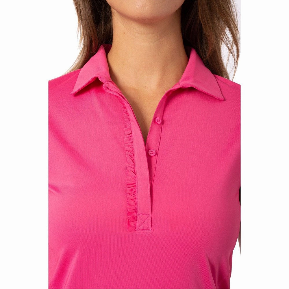 Golftini Women's Short Sleeve Ruffle Golf Polo Shirt - Hot Pink Urban Chic Streetwear Edge