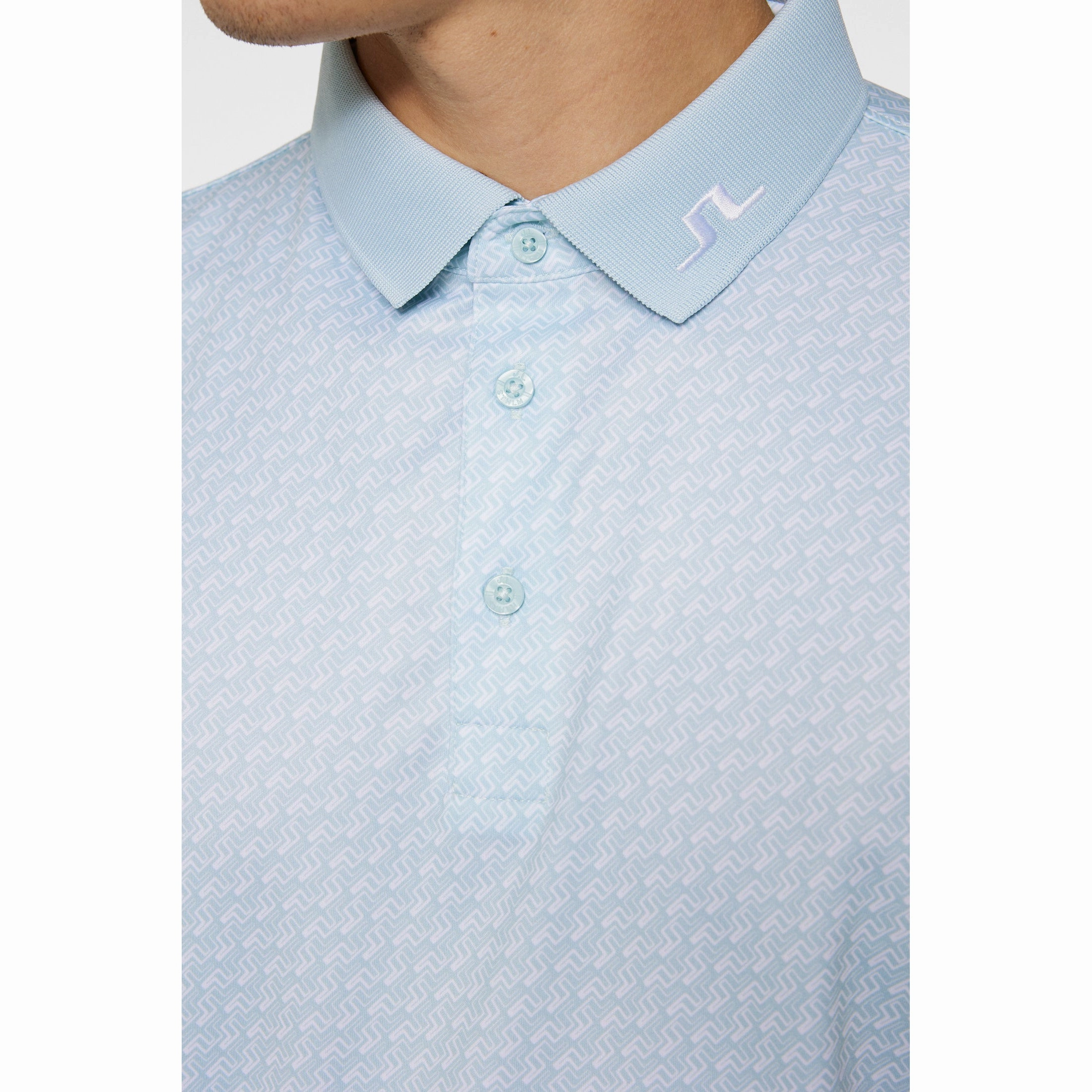 FourWay Stretch Fabric J.Lindeberg Tour Tech Printed Golf Polo Shirt - Shadow Bridge Winter Sky