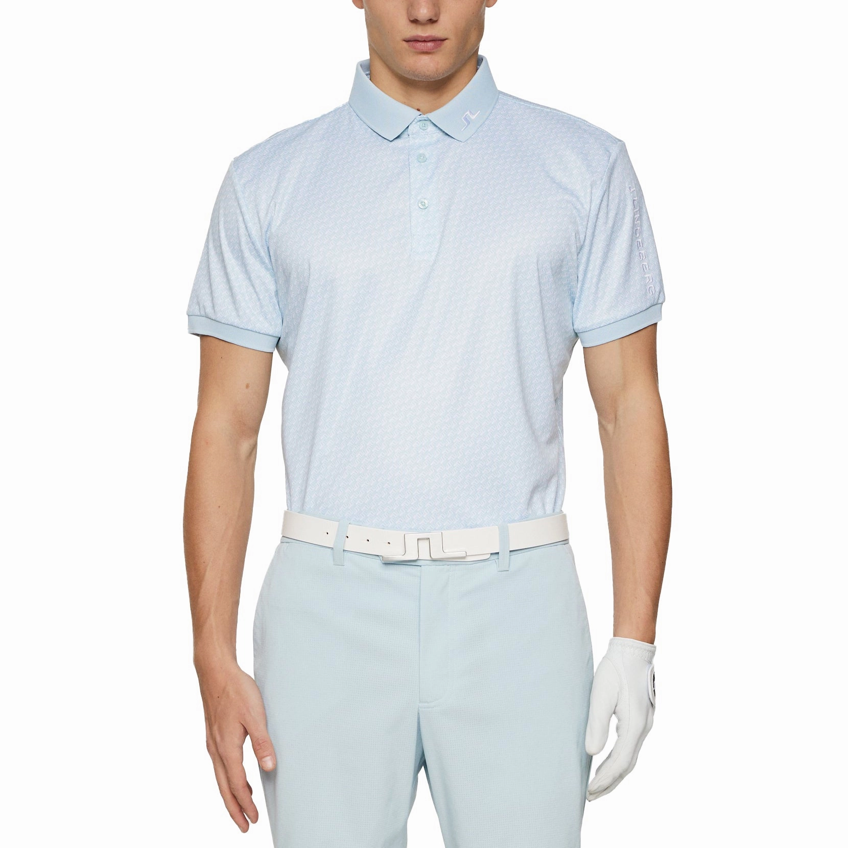 J.Lindeberg Tour Tech Printed Golf Polo Shirt - Shadow Bridge Winter Sky Beach Ready SlimFit Design