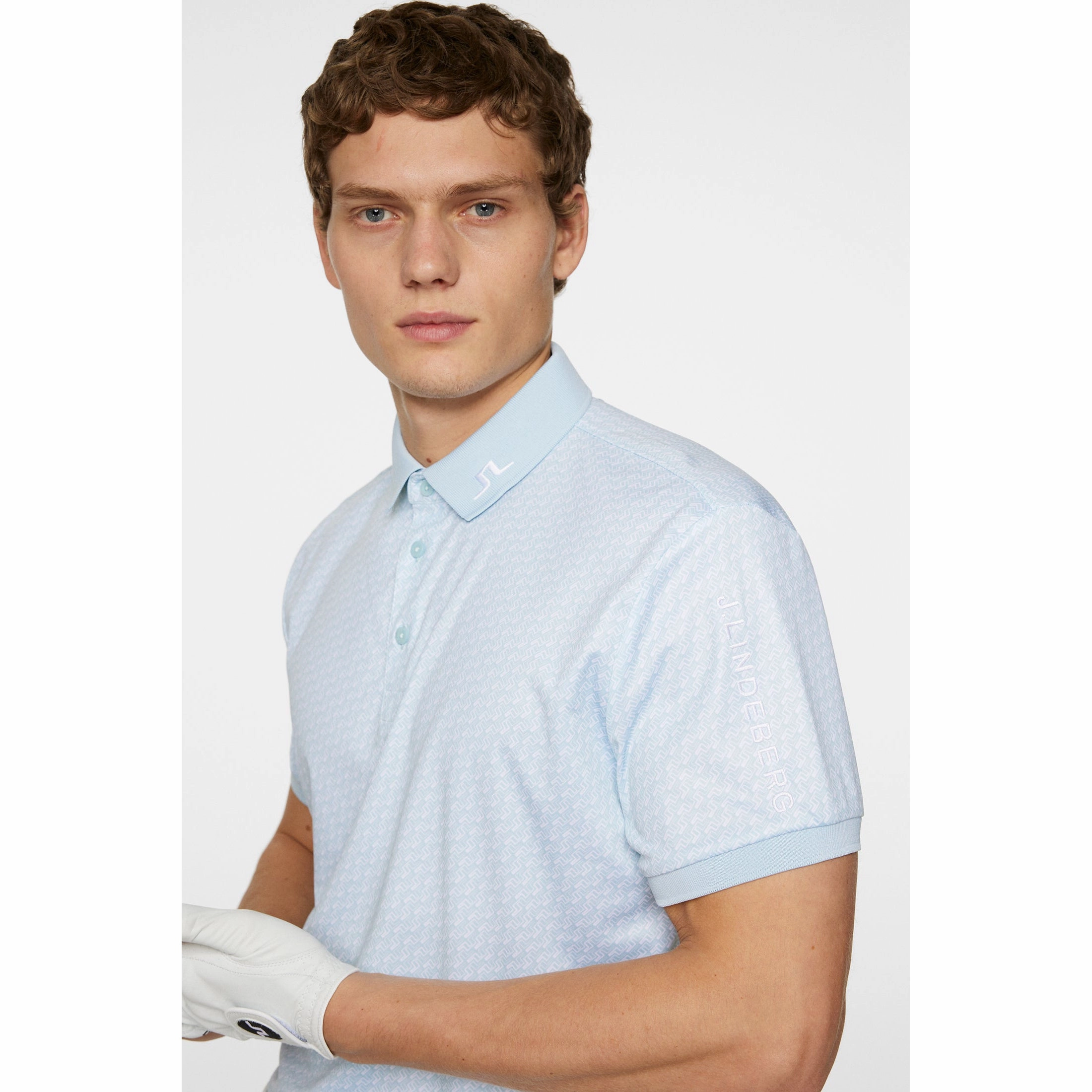 J.Lindeberg Tour Tech Printed Golf Polo Shirt - Shadow Bridge Winter Sky Relaxed Comfort UV Protection Blend