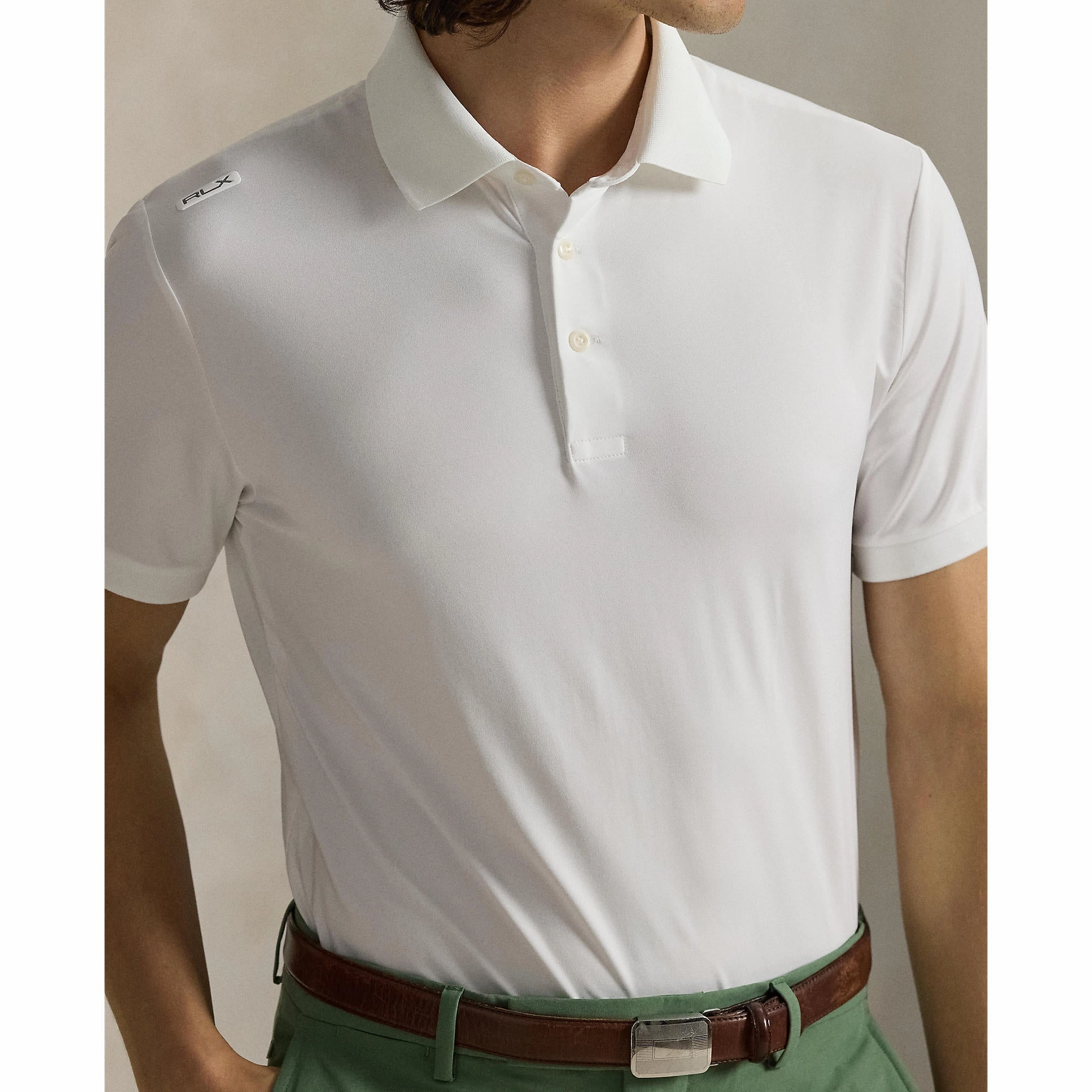RLX Ralph Lauren Tailored Fit Lightweight Airflow Golf Polo Shirt - Ceramic White Effortless Style Clubhouse Ready