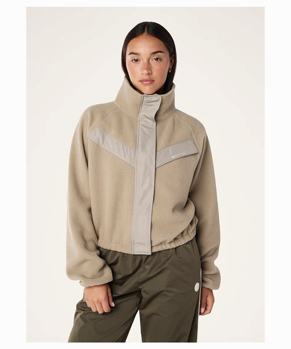 Sustainable Base Layered Hem Details P.E Nation Shelter Sherpa Jacket (Oxford Tan)
