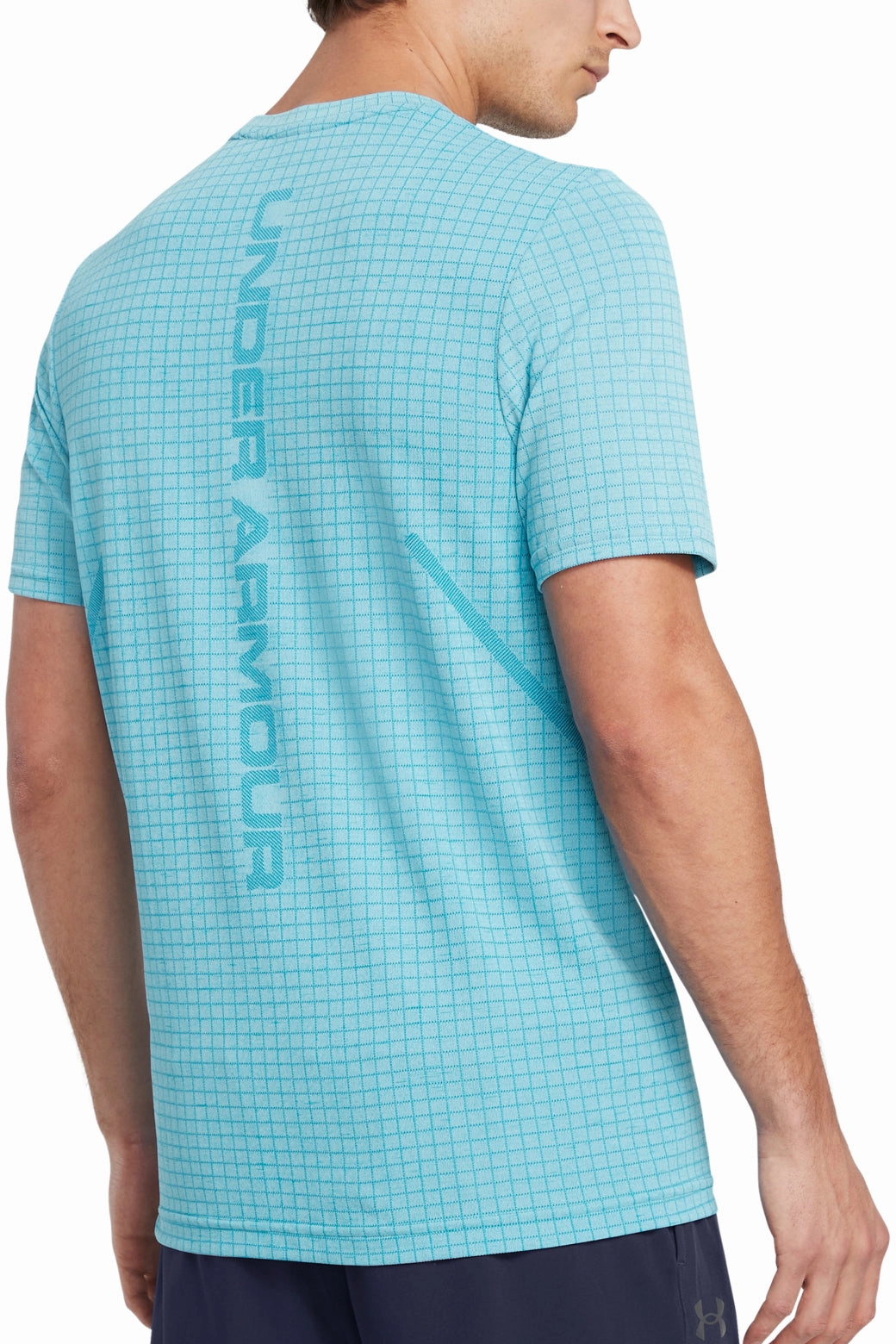 Under Armour Seamless Grid Short Sleeve Mens Training Top - Blue Suburb Ease Gentle Glow