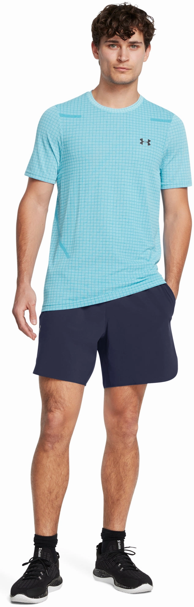 Under Armour Seamless Grid Short Sleeve Mens Training Top - Blue Sheer Fit