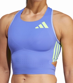 adidas Adizero Promo Womens Running Crop Top - Blue Seamless Knitting Rapid Release Buckle