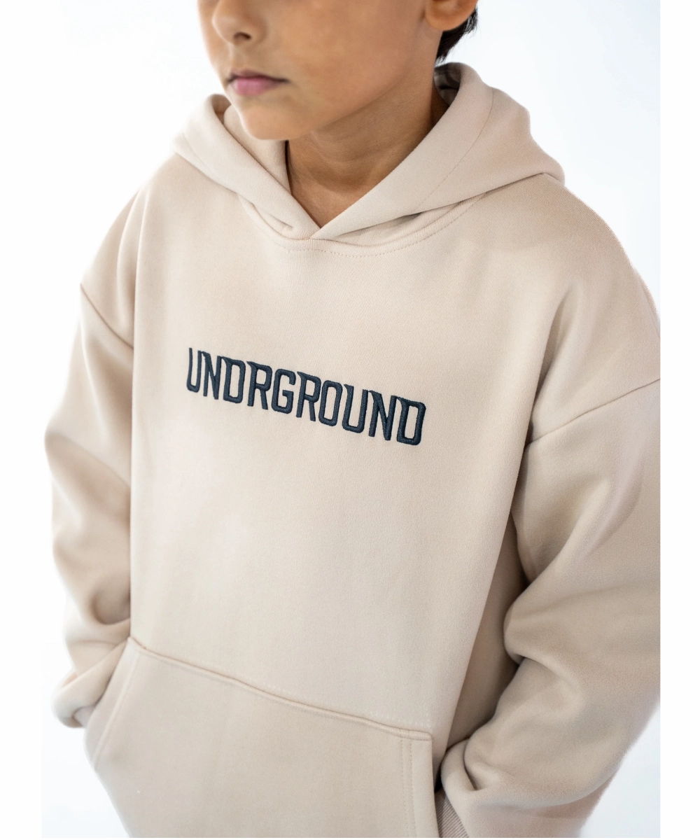 UNDRGROUND Kids ??Moving In Silence?? Hoodie (Tan/Black) Sharp Cut SlipResistantWaistband