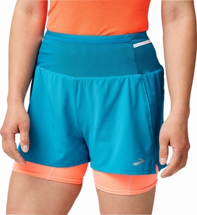 fitness industry gym kit Brooks 3 Inch High Point 2.0 2 In 1 Womens Running Shorts - Blue