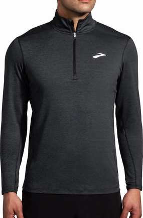 Brooks Dash Half Zip Long Sleeve Mens Running Top - Black Printed Pattern Podcast